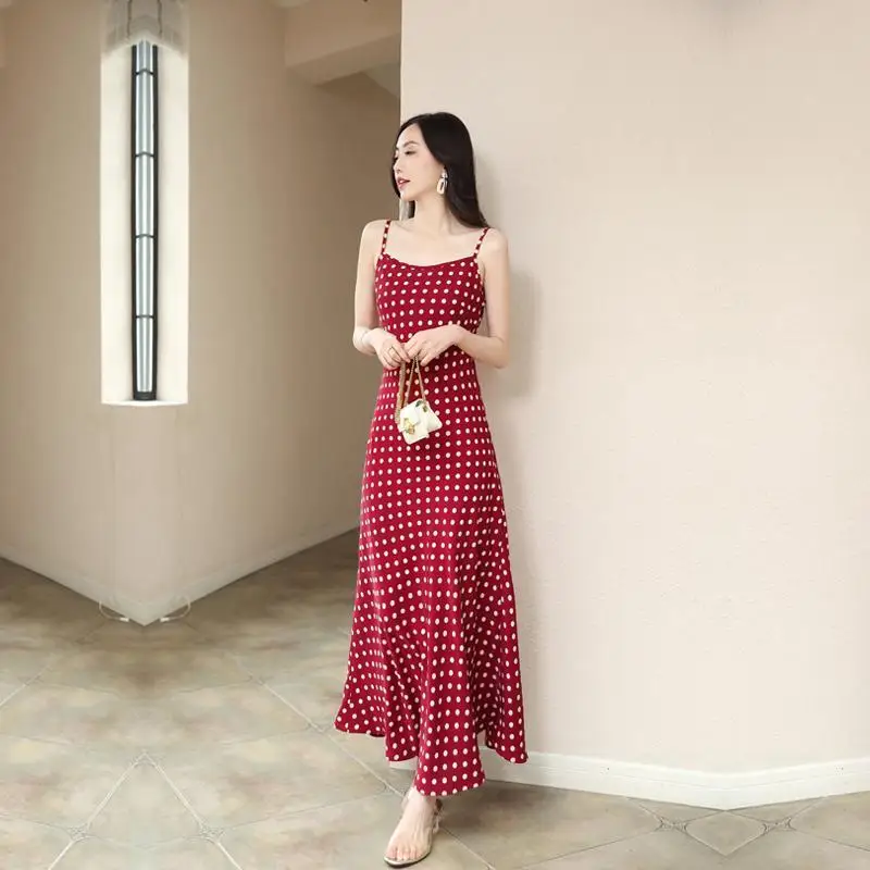 ChấM Bi Dungaree Đầm Nữ Mùa Hè Dài Tới Đầu Gối Gợi Cảm Một Dòng ĐầM Nữ ĐầM Đầm Vestido De mujer Femme Áo Dây