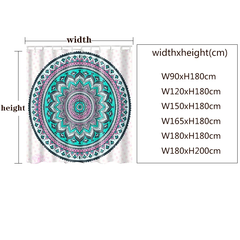 Indian Mandala Shower Curtain Flower Printed Geometric Bohemian Bathroom Curtains Shower Wall Hanging Geometric Shower Curtains