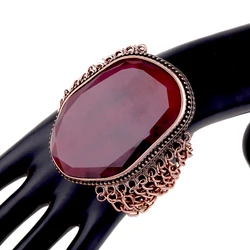 HAHA&TOTO Fashion Vintage Chains Bracelet Bangle Antique Red Copper Plated Inlaid Big Resin Stone Statement Bracelets for Women