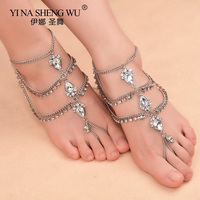 ใหม่แฟชั่นเซ็กซี่หลาย Claw Chain ห่วงโซ่ Rhinestone Belly Dance สร้อยข้อมือคริสตัลน้ำ Drop จี้ Beach 1Pc