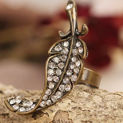 Ancient bronze rhinestone leaf temperament personality literature fashion gift female adjustable opening ring