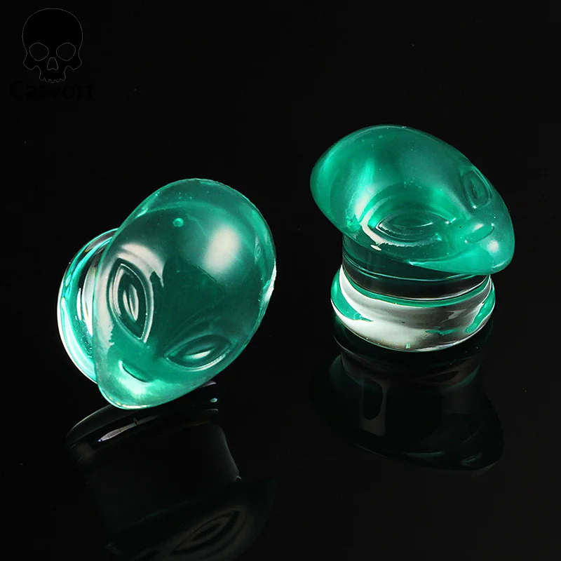 Casvort 2PCS Colorful Alien Glass Ear Body Jewelry Earrings Expanders Piercing Plugs Strechers Ear Gauges Gift For Women Men