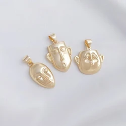 2PCS Gold Plated Funny Face Necklace Pendant Charms for Jewelry Making DIY Brass Accessories Designer Charms Pendants