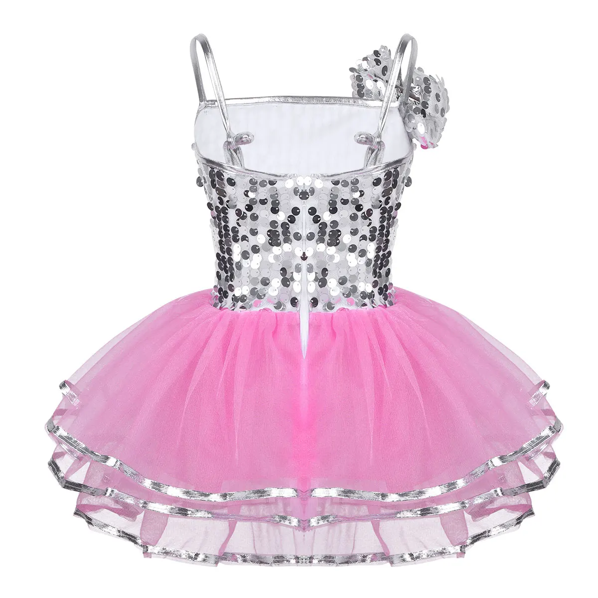 Kids Girls Shiny Sequins Bowknot Dance Tutu Dress for Ballet Modern Jazz Hip-hop Stage Performance Sparkle Dance Costumes