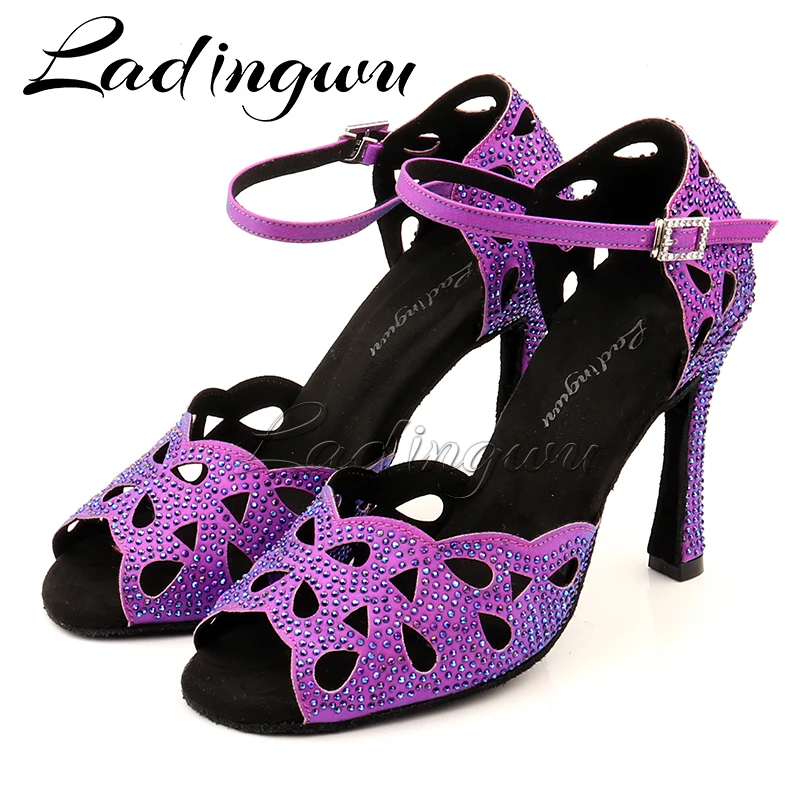 Ladingwu Woman Laser Rhinestone Latin Dance Shoes For Women Purple chameleon Satin Salsa Latin Shoes Sneakers Dance Shoes