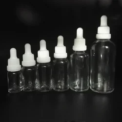 Transparent Dropper Glass White Cover 10ml 15ml 30ml Aromatherapy Liquid for Essential Massage Oil Pipette Refillable Bottles