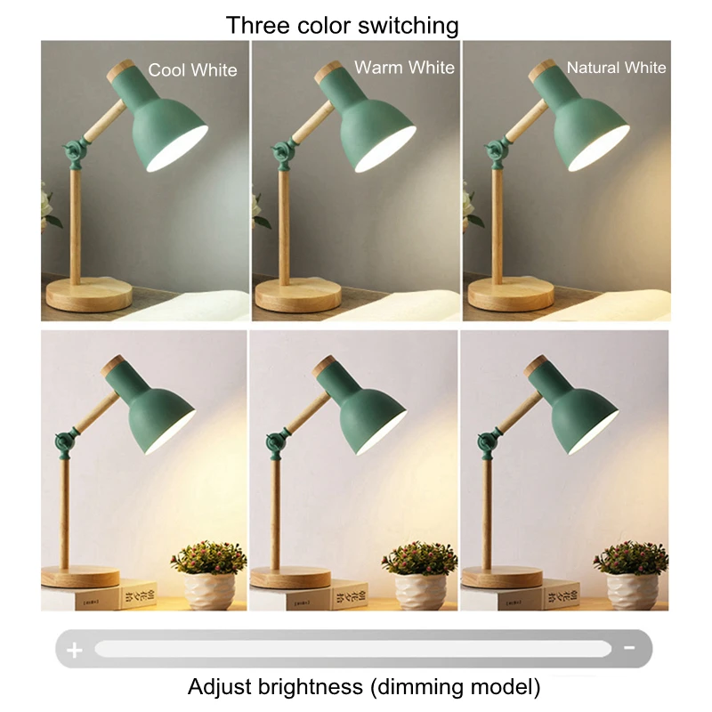 Creative Nordic Wooden Art Iron LED Folding Simple Desk Lamp Eye Protection Reading Table Lamp Living Room Bedroom Home Decor