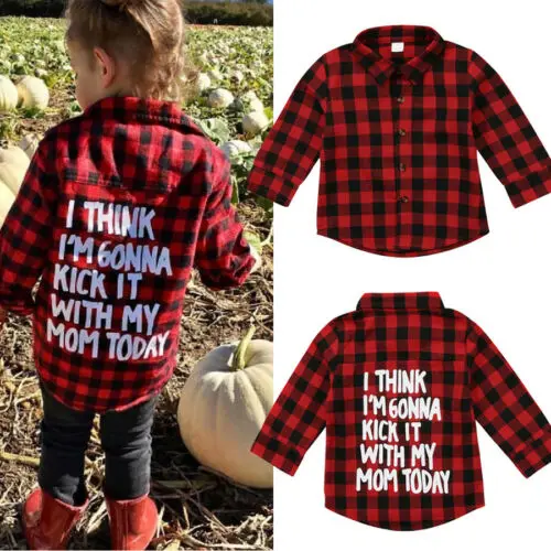 

Fall Spring Fashion Toddler Kid Baby Boy Girl Cotton Shirt Printed Plaid Tops Long Sleeve Blouse Clothes