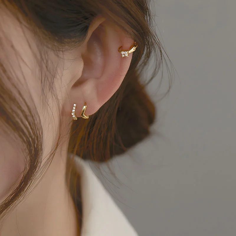 

REETI 925 Sterling Silver Earrings for Women Fashion Personality Couple Small Contracted Gold Korean Earrings