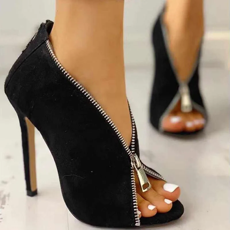 Women Flock Ankle Boots High Heels Zipper Gladiator Heels Summer Shoes Female Fashion Peep Toe Sandals Party Wedding Sandals