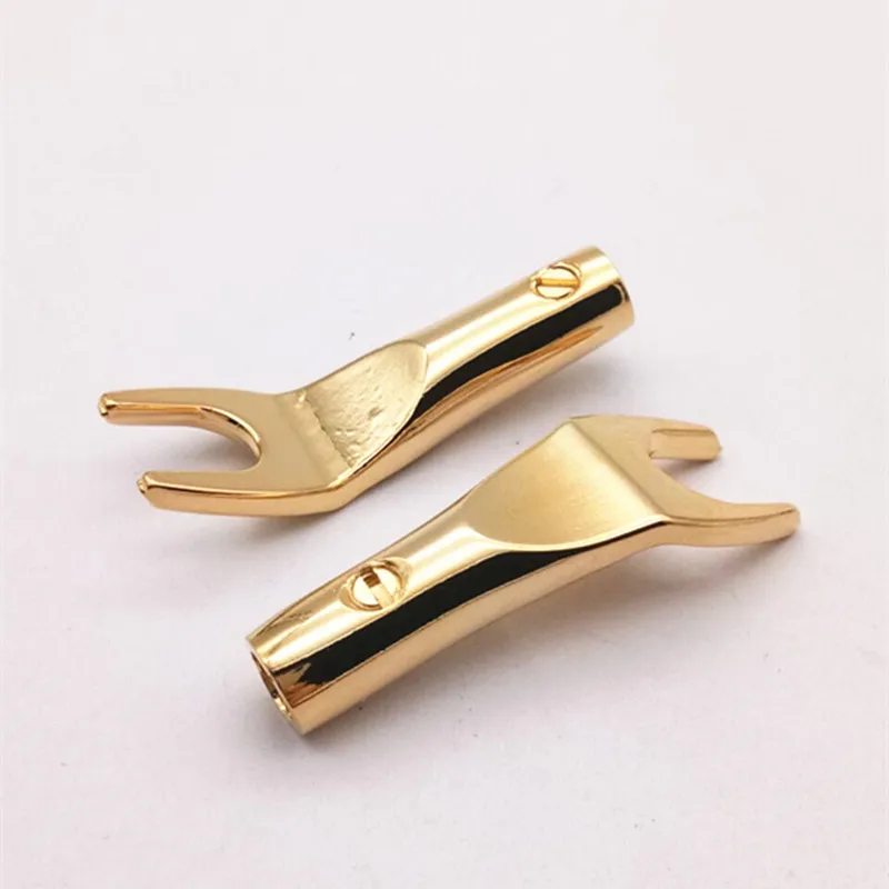 4 قطعة/الوحدة الموز التوصيل مطلية بالذهب النحاس 7.4 مللي متر Y-نوع U المتكلم ذكر المقابس محول الموز التوصيل سلك كابل موصلات