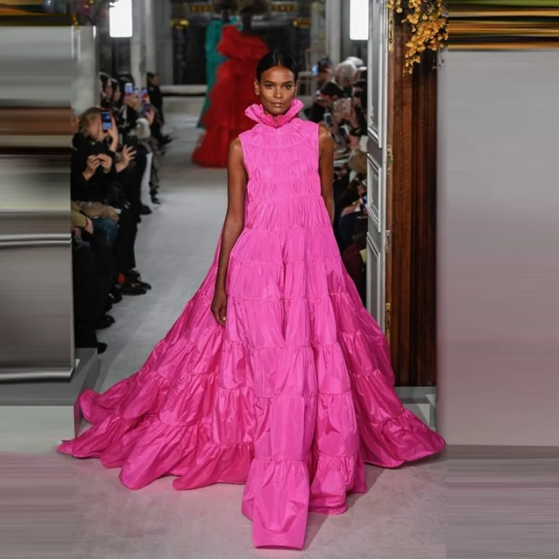 New Arrival puszyste sukienek tafta vestido do fiesta Hot Pink moda wzburzyć kobiety formalne suknie z kieszeniami