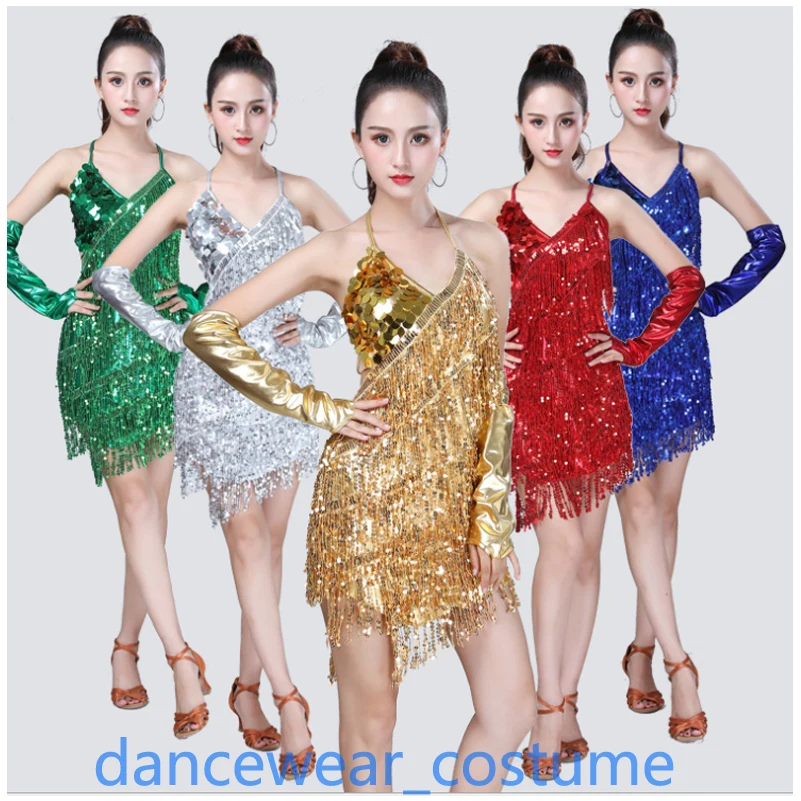 Ladies Sexy Party Ballroom Latin Tango Modern Jazz Rumba Salsa Dance Dress Skirt Women Strap Sequin Fringe Tassel Skirt 9Colors