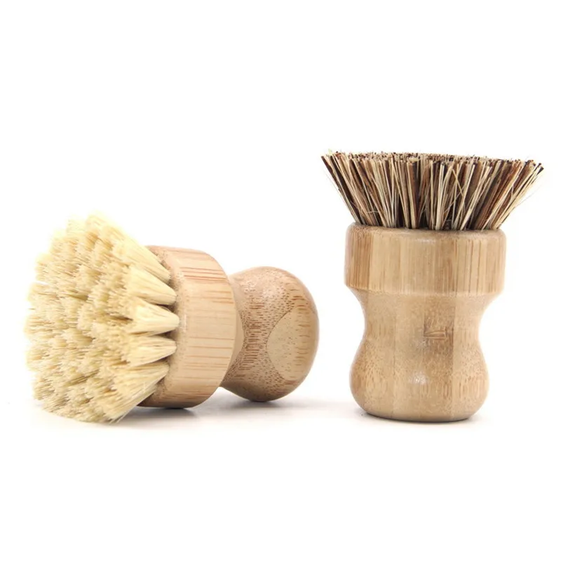 Kitchen Cleaning Brush Sisal Palm Bamboo Brush Short Handle Round Dish Pot Shoes Brush