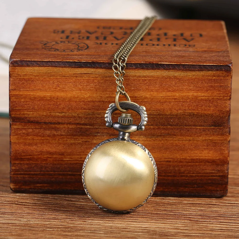 7001Retro spherical quartz pocket watch fashion bronze open cover pocket watch with necklace gift male female child