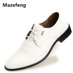 Mazefeng 2018 New Business Male Shoes White Solid Pointed toe Lace-up Men Dress shoes Non-slip Men Leather Shoes Breathable