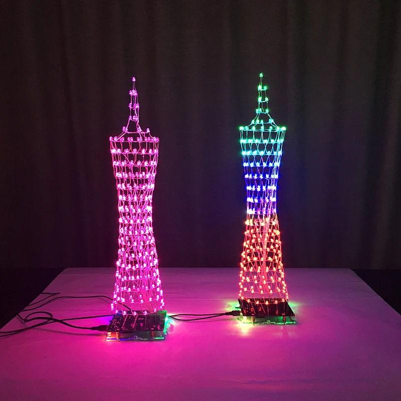 Colorful LED Tower Display Lamp Infrared Remote Control Electronic DIY Kits Music Spectrum Soldering Kits DIY Brain-Training Toy