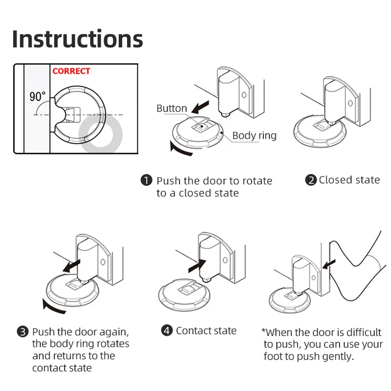 KAK Heavy Duty Magnetic Door Stopper Mechanical Door Stop Adjustable Door Holder Non-punch Sticker Furniture Door Hardware