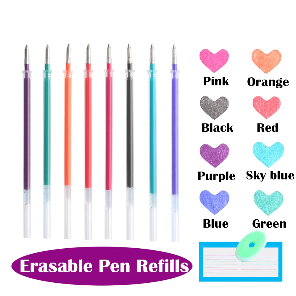 8Pcs Erasable Gel Pen Or Refill Rod 0.5mm Washable Handle Magic Erasable Pen Refills For School Writing Tools Kawaii Stationery