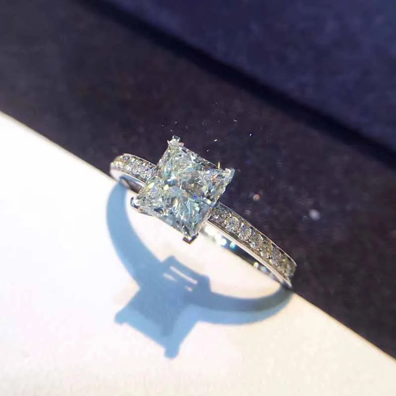 Emerald 925 Sterling silver rings finger Simple Princess cut Diamond Elegant Ring for Women Engagement Wedding Fine jewelry