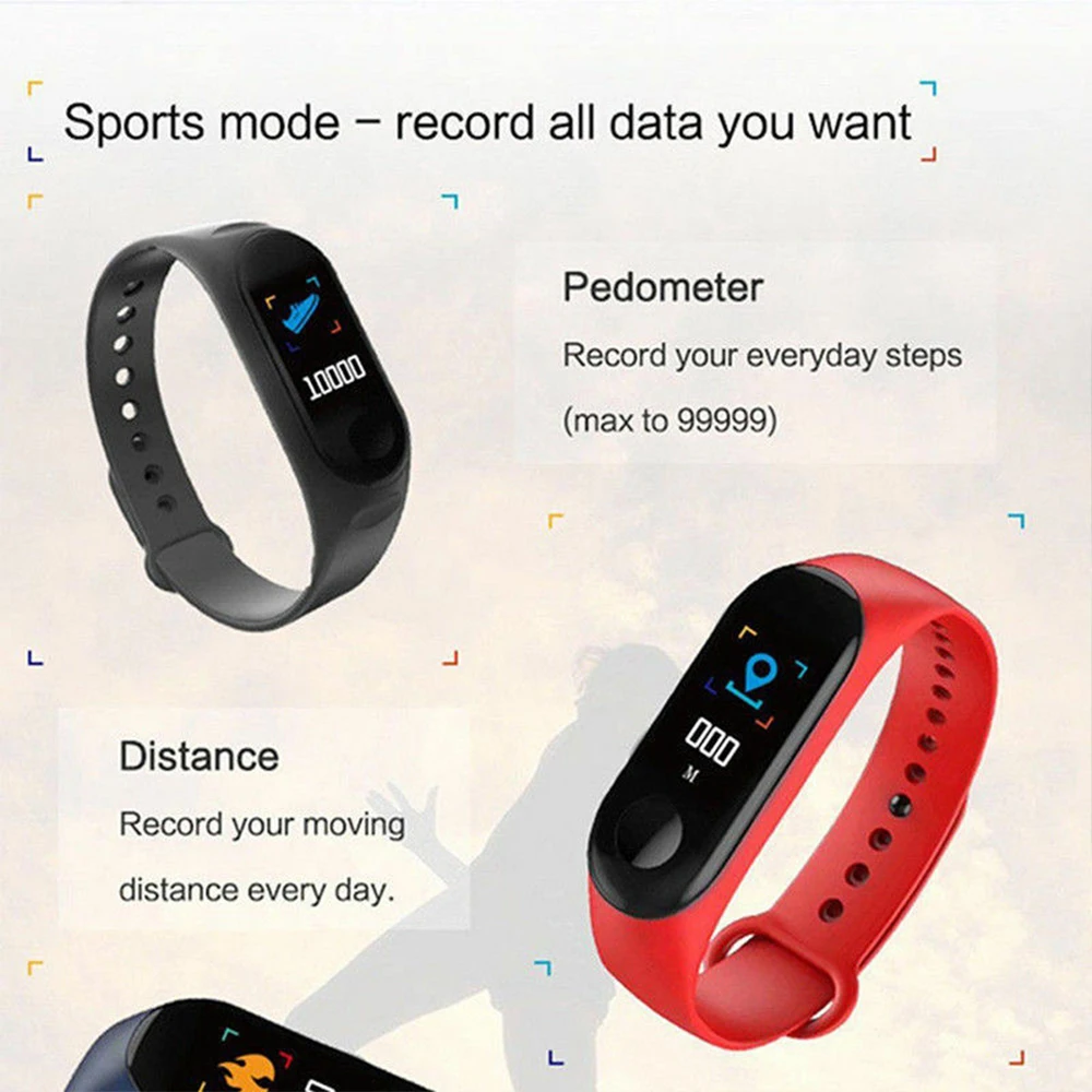 M3 Smart Band Men Women Sport Smart Watch Heart Rate Blood Pressure Sleep Monitor Pedometer Bluetooth Connection for IOS Android