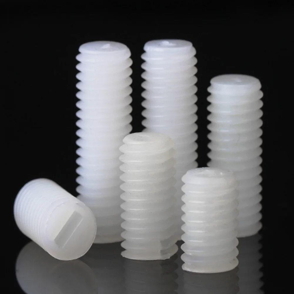10/50x M3 M4 M5 M6 M8 Metric Thread White Nylon Plastic Insulated Slotted Flat Point End No Head Headless Grub Bolt Set Screw 40