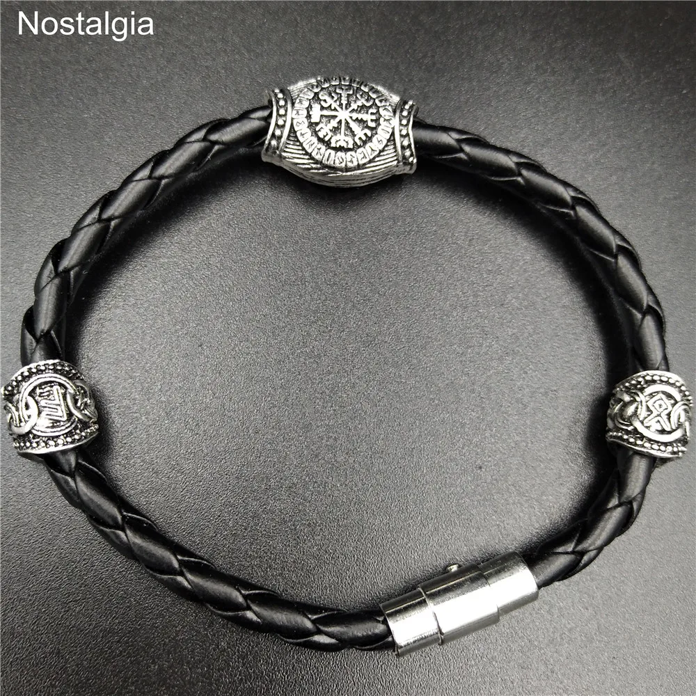 Vikingos Norse Runes Jewelry Trinity Valknut Vegvisir Compass Beads Vikingo Runes Amulet Viking Bracelet Slavic Accessories
