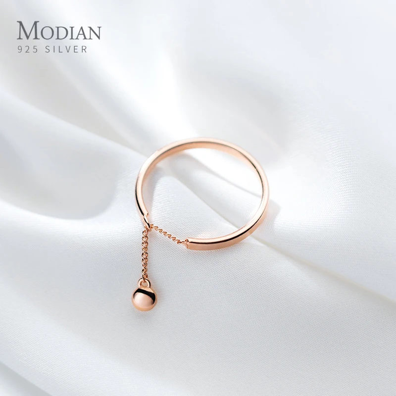 Modian Fashion 925 Sterling Silver Stackable Simple Engagement Rings for Women Adjustable Beads Chain Finger Rings Fine Jewelry