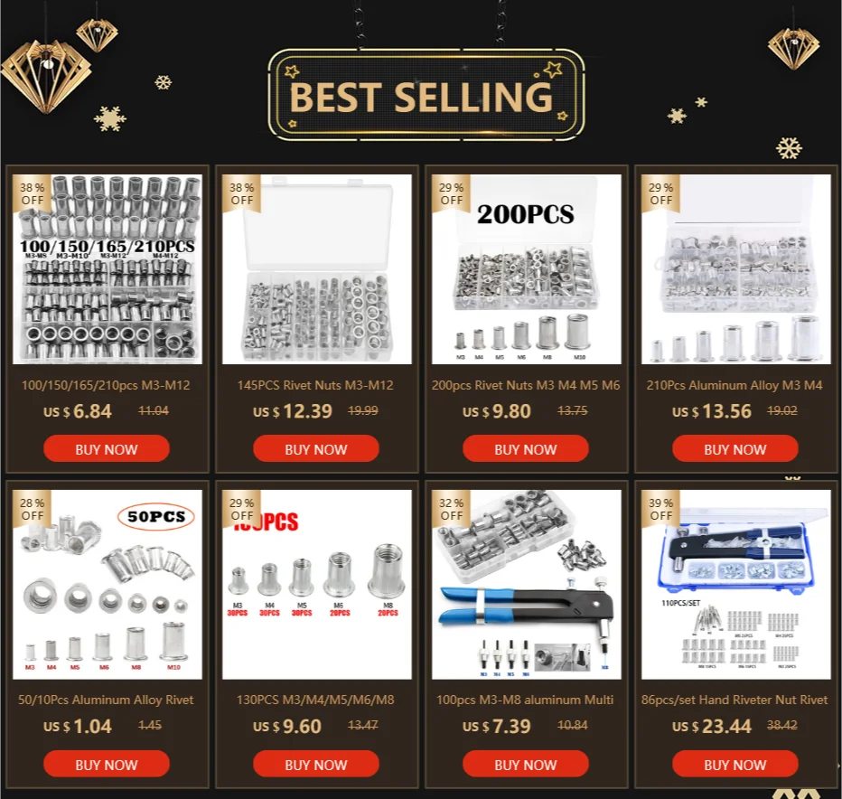 Nietmuttern, 150 Stück, Pistolen-Dorn-Set, M3/M4/M5/M6/M8 oder Mutter, Nietdorne, Reparaturwerkzeug, Nietpistole, Flatheadscrew, Pop-Mutter-Nietpistolen-Set – Detail 1