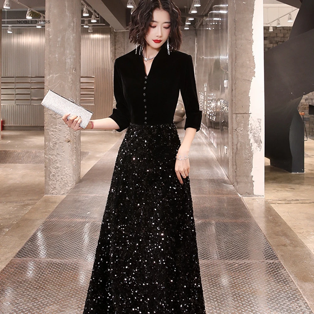 Prom Dresses A-Line Sequin  Dresses Woman Party Night  Prom Dresses with Sleeves Customized