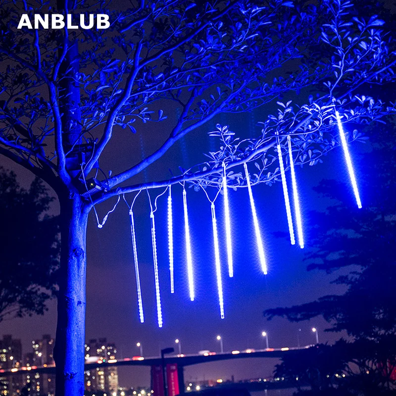 ANBLUB 30cm 50cm 8 Tubes Waterproof Meteor Shower Rain LED String Lights Outdoor Christmas Decoration for Home Tree EU/US Plug