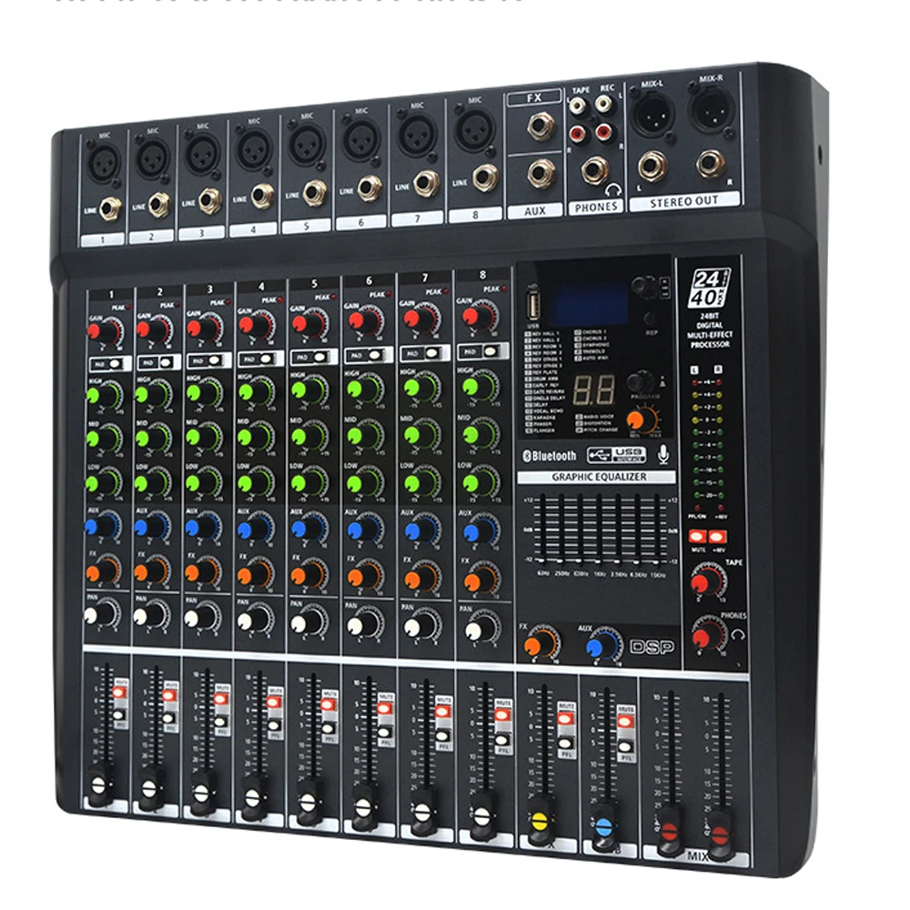 전문 MiCWL 8 입력 채널 사운드 오디오 DJ 믹싱 믹서 콘솔 컨트롤러, 무대 홈 시어터 시스템용