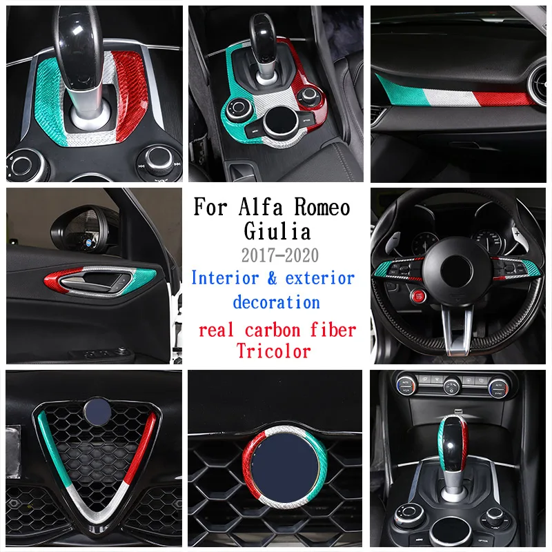 

Real Carbon fiber Tri-color For Alfa Romeo Giulia 2017-2020 Car Interior Center Control Door Decoration Stickers Car Accessories