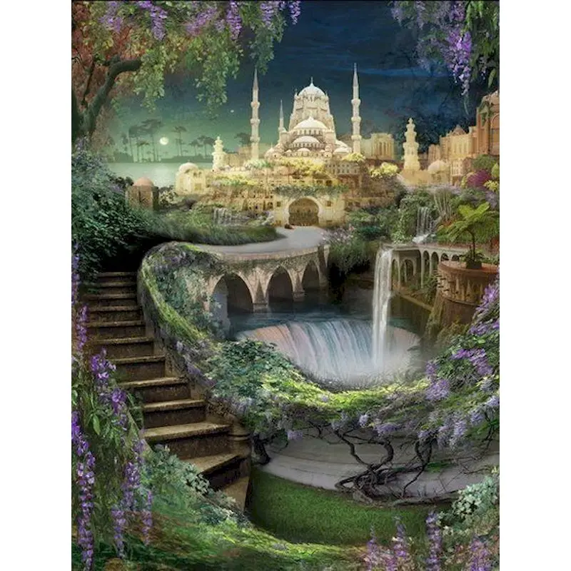 GATYZTORY 60x75cm Framed Painting By Numbers Handmade DIY Gift Fairy Tale Garden Scenery Coloring Paint Kits Home Living Room De