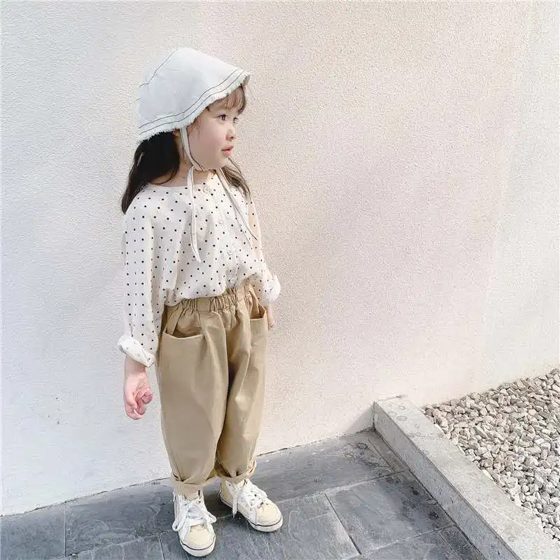 Pants for Girls Spring Summer Kids Casual Trousers Korean Autumn Harem Casual Pants Cotton Solid Color High Waist Trousers