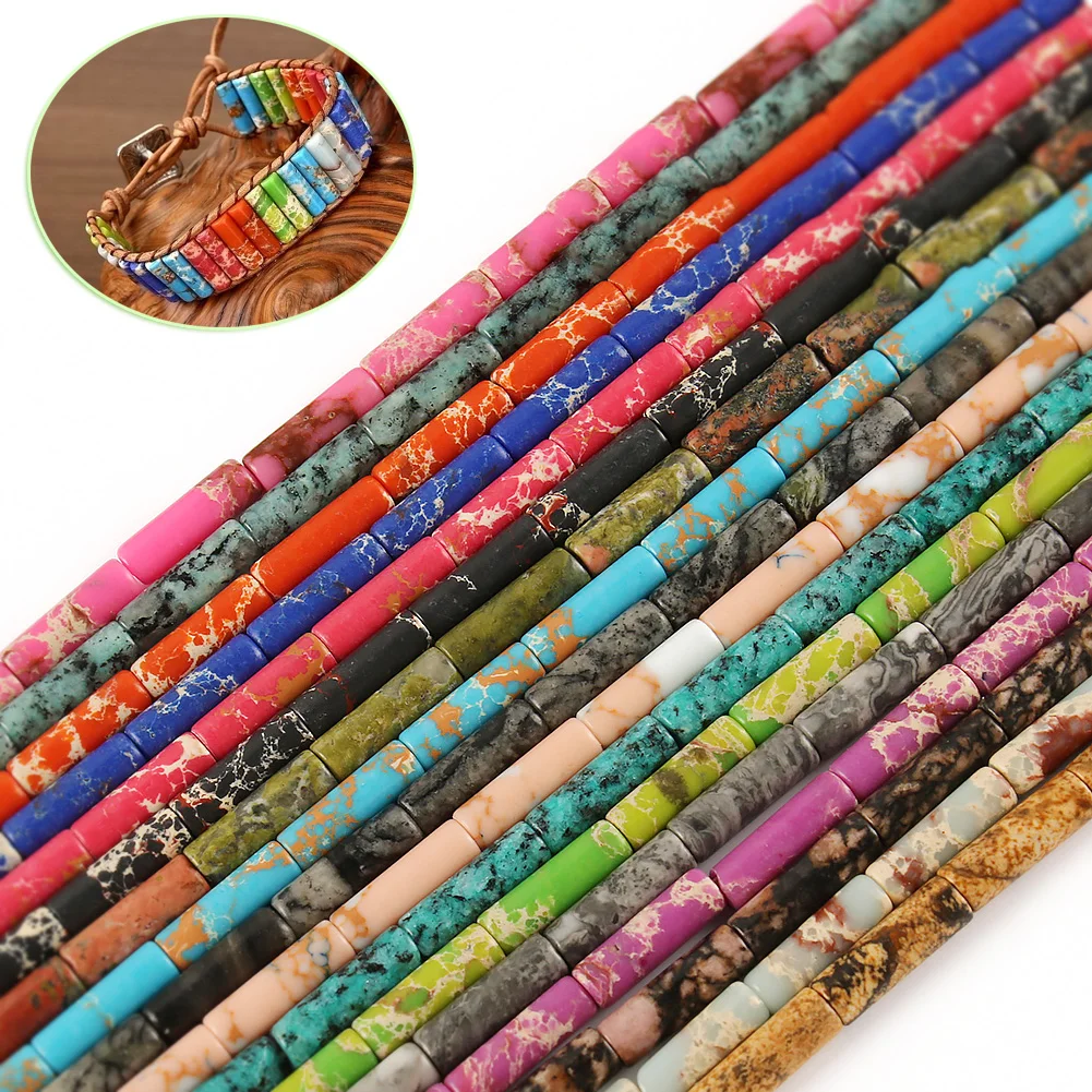 13x4mm Natural Stones Sea Sediment Imperial Jaspers Round Tube Loose Spacer Beads For Jewelry Making Diy Bracelet Necklace