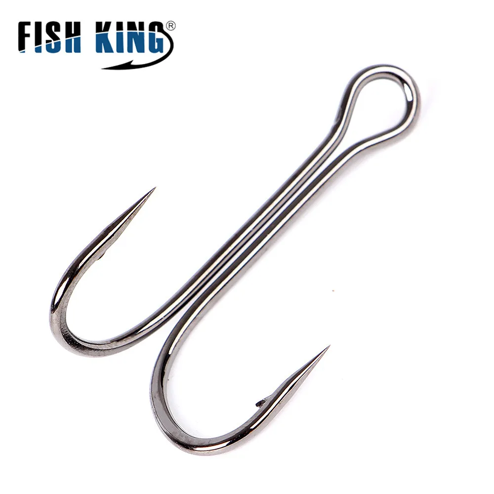 FISH KING Fishing Hooks 20pcs/pack High Carbon Steel Duple Hooks Double Fishing Hooks Barbed Carp Fishhook For Soft Worm Lure