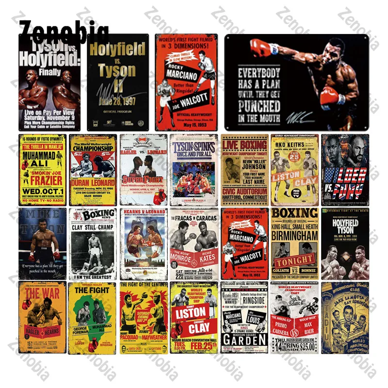 Boxing Competition Plaque Metal Tin Sign Holyfield VS Tyson H Wall Stickers Boxing Fans Iron Plates Fighting Match Art Poster