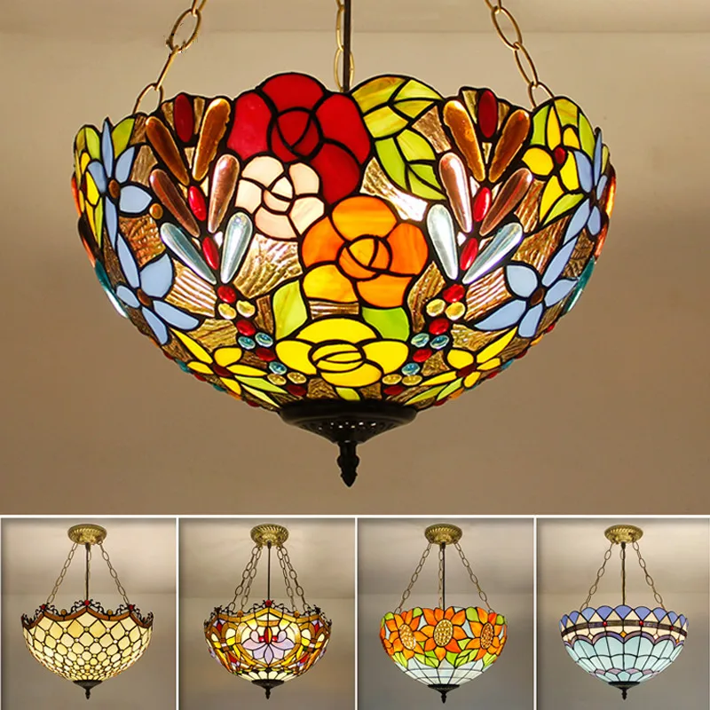 Tiffany pendant light Stained glass pendant light Home Deco classic Mediterranean Hanging Lamp for Living Bedroom cafe lighting