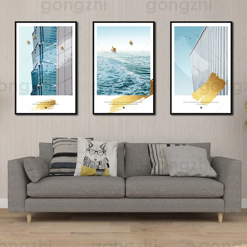 Skyscrapers By The Sea Abstract Canvas Painting Wall Pictures for Living Room and Bedroom Nordic Decoration Posters