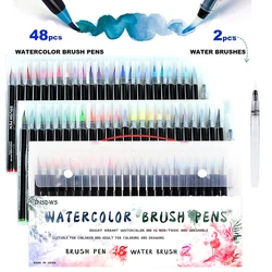 Art Marker 48 Colors Watercolor Brush Pens Markers Pens for Drawing Coloring Books Manga Calligraphy School Supplies Stationery