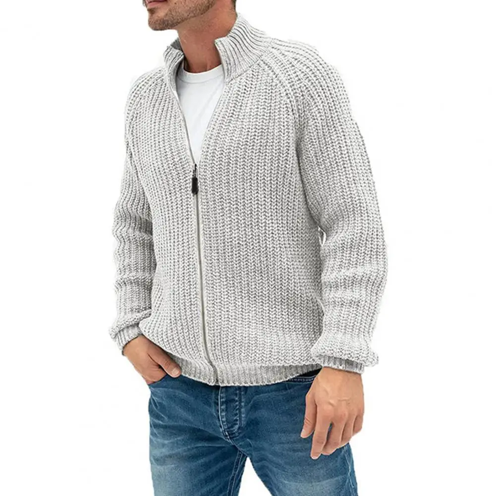 

Men Cardigan Long Sleeve Knitted Casual Sweater Coat Stand Collar Solid Color Sweater Fashion Loose Knitwear Autumn Winter