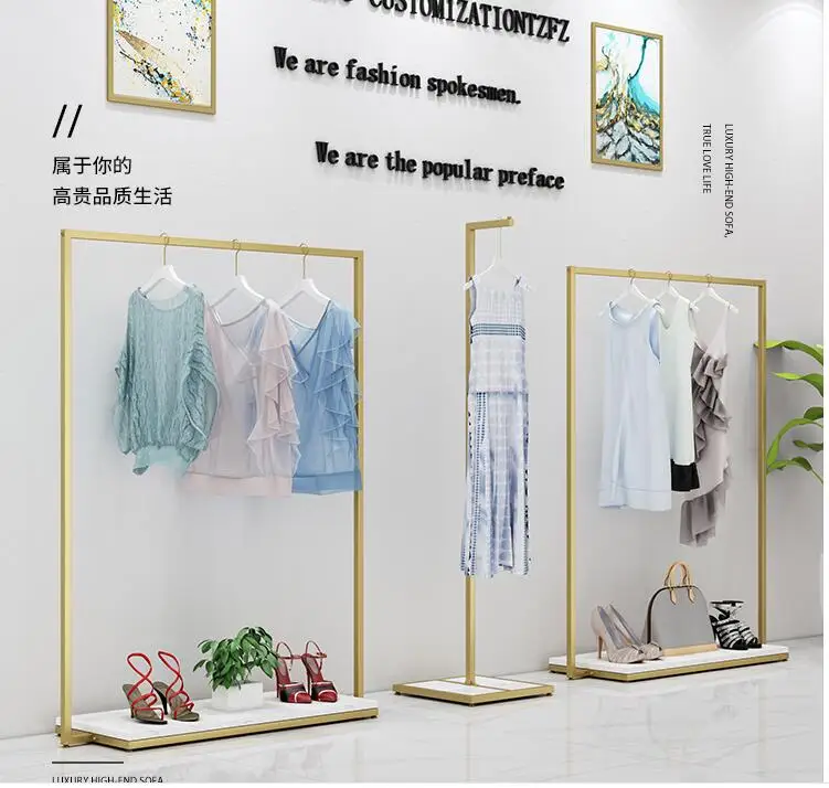 

Solid wood nano gold clothing store display shelf floor type side hanging front hanging combination women's clothing children's