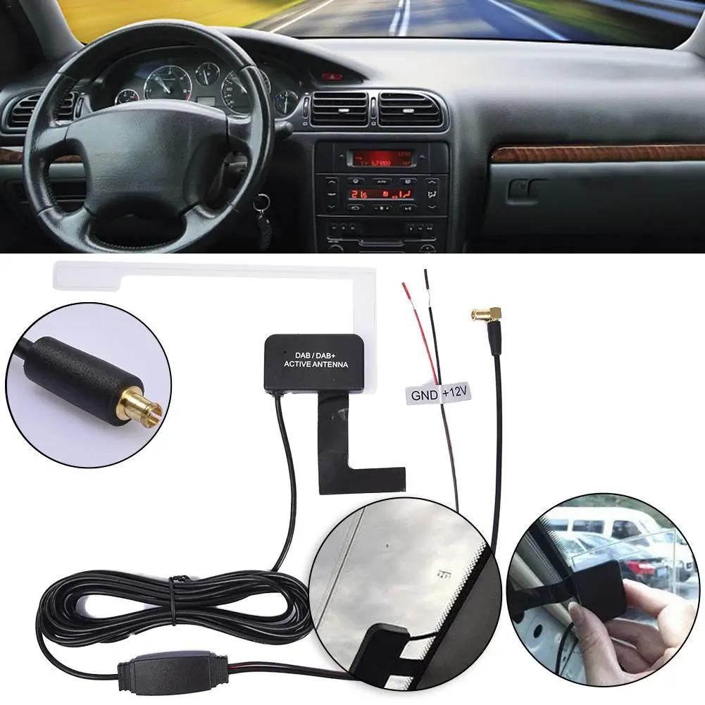 Universal 12V Glass Mount Car DAB Digital Radio Patch Aerial Antenna Adhesive Transparent Built-in Antenna European