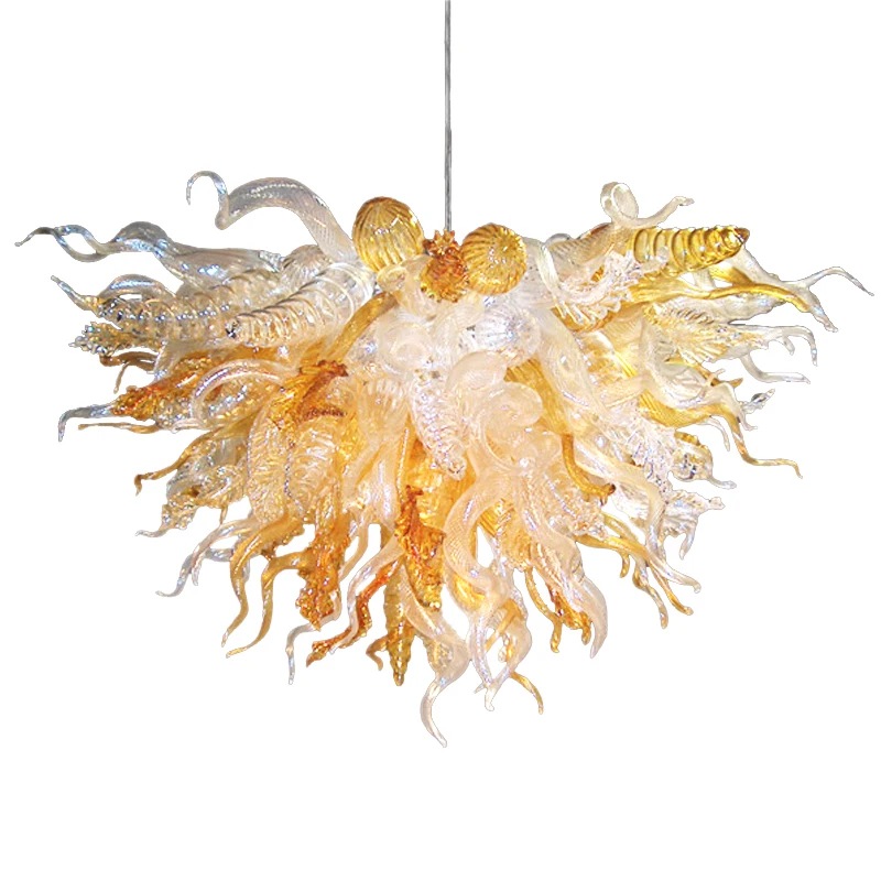 Modern Hand Blown Glass Chandeliers LED Gold and Clear Pendant Lamps 70 by 45 cm