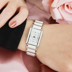 Luxus Marke CHENXI Elegante Frauen Uhr Strass Weiß Silber Einfache Stilvolle Keramik Armband Quarz Casual Dame Armbanduhr