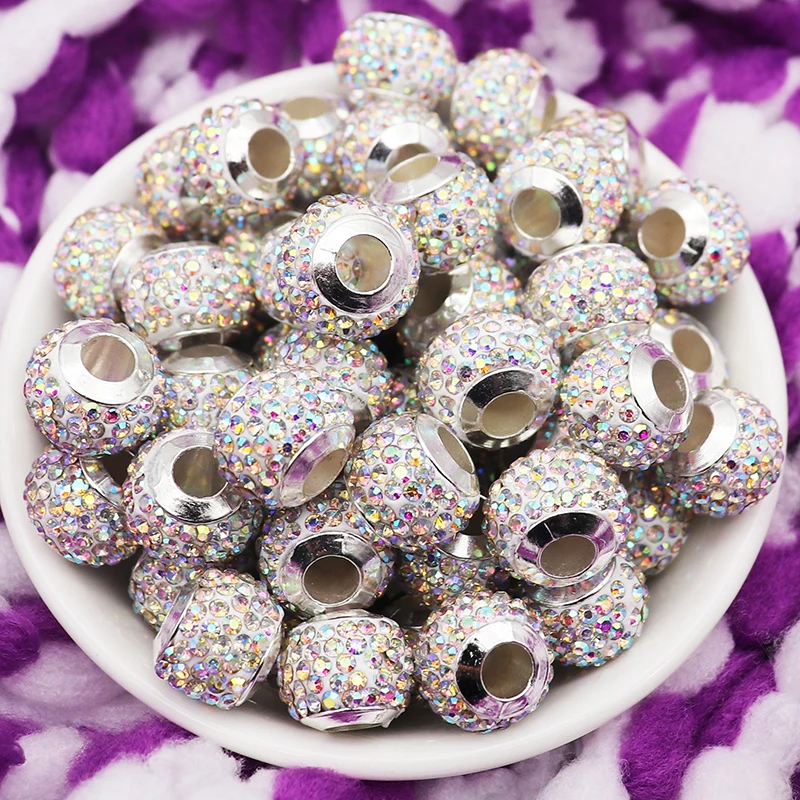 20Pcs New Assorted Color Luxury Rhinestone Large Hole Spacer Fit Pandora Charms Bracelet Hair Beads for Women DIY Jewelry Making