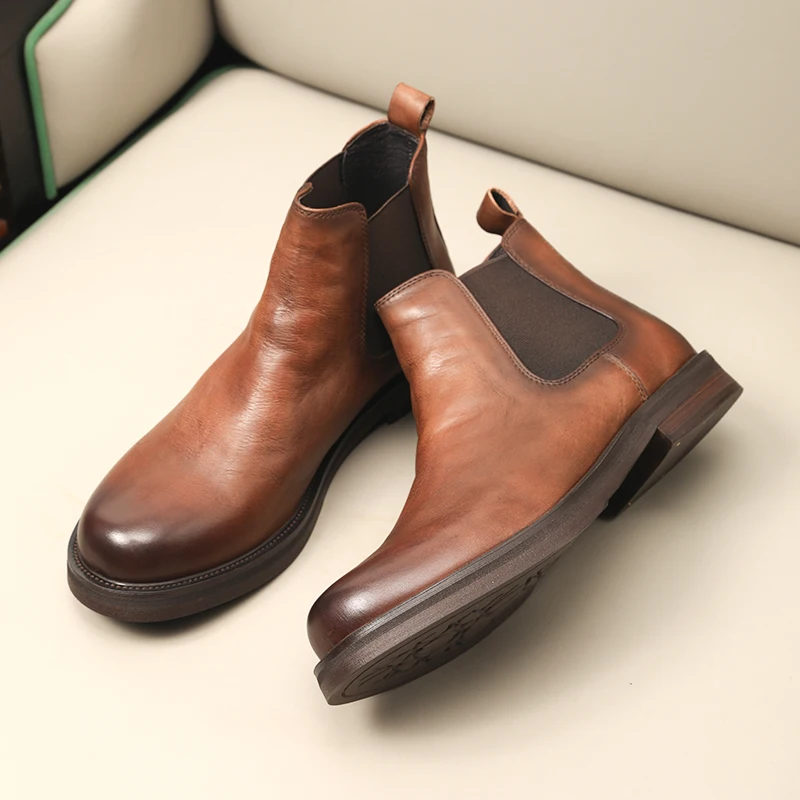 

2022 Genuine Leather Chelsea Boots Men Casual Shoes Male Footwear Ankle Boots Rubber Soled Slip-on Autumn Spring Work Designer