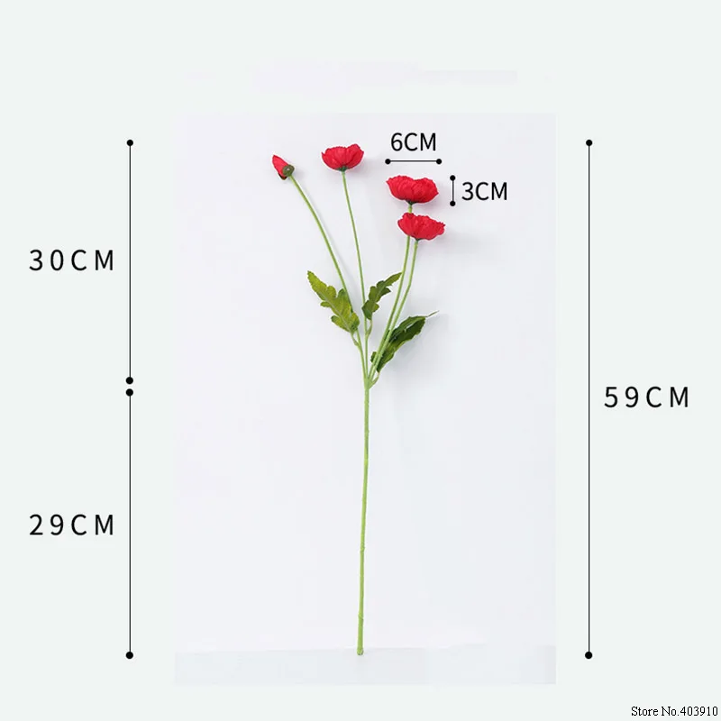 4 Heads/branch Poppy flowers with leaves Artificial flower fleurs artificielles for Home party Decoration flores Poppies