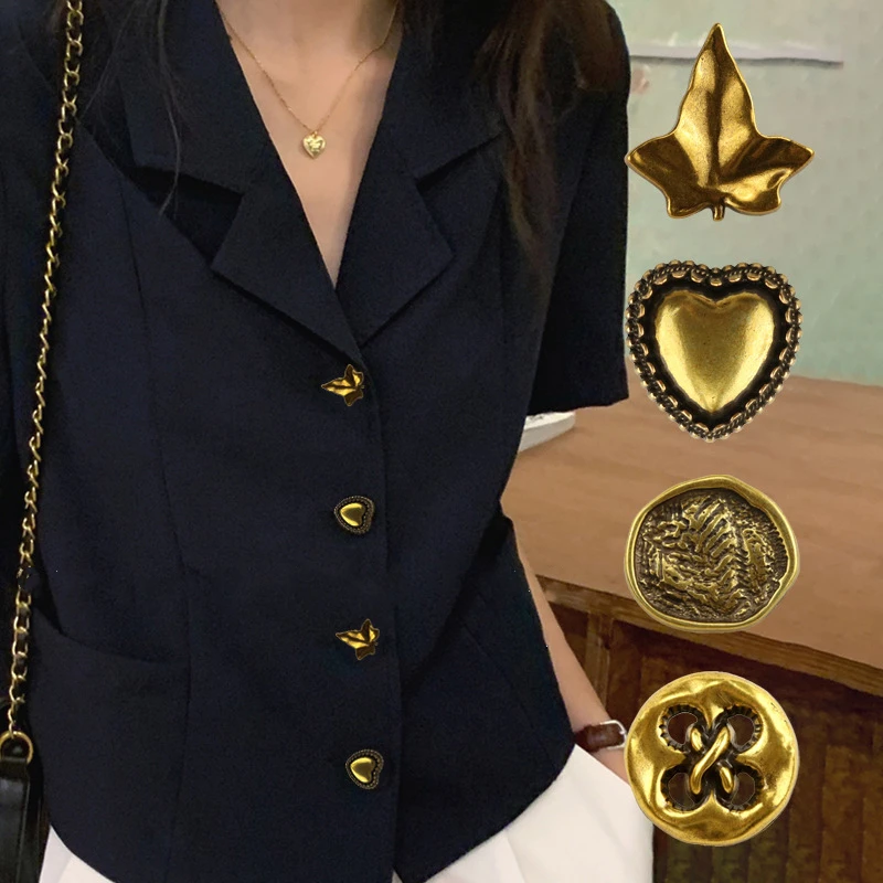 10szt 20mm Vintage Kurtka Guziki Serce Liście Słońce Projekt DIY Przyciski do szycia Moda Odzież Akcesoria Guziki do robótek ręcznych